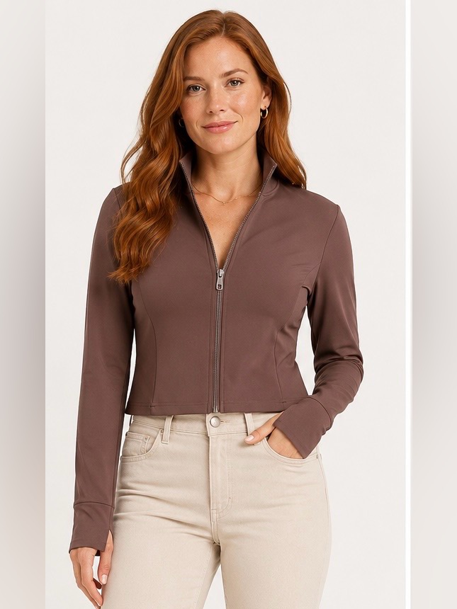 Balance Athletica Mauve Brown Cropped Zip Jacket Sz S